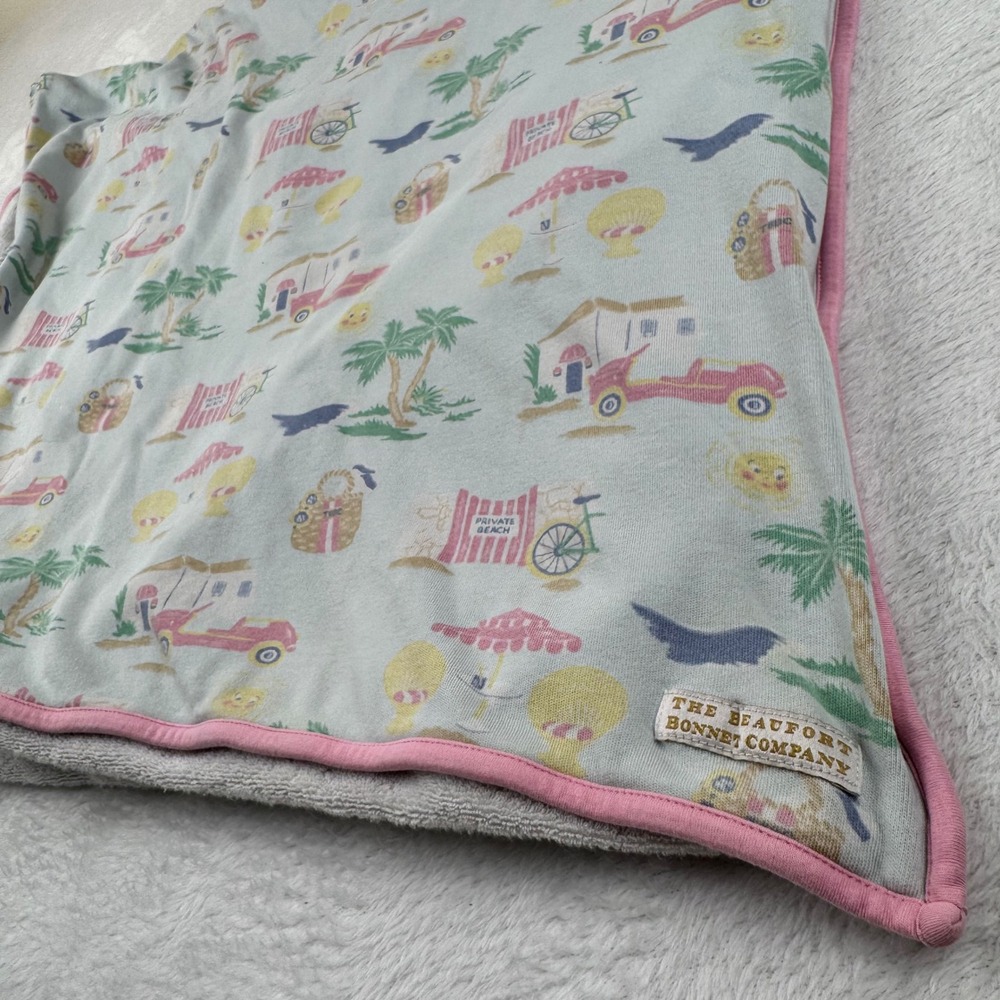 The Beaufort Bonnet Company Bath Towel NS Blue Pink Beach Print Pima - Picture 1 of 11